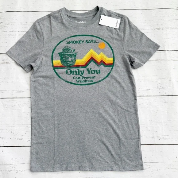 Goodfellow Smokey Bear Graphic T-Shirt Grey Men’s Size Small Short-Sleeve New - Picture 1 of 4